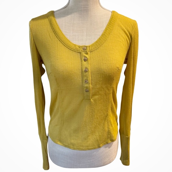 Anthropologie Tops - Anthropologie Pilcro Chartreuse Yellow Long Sleeve Henley Top